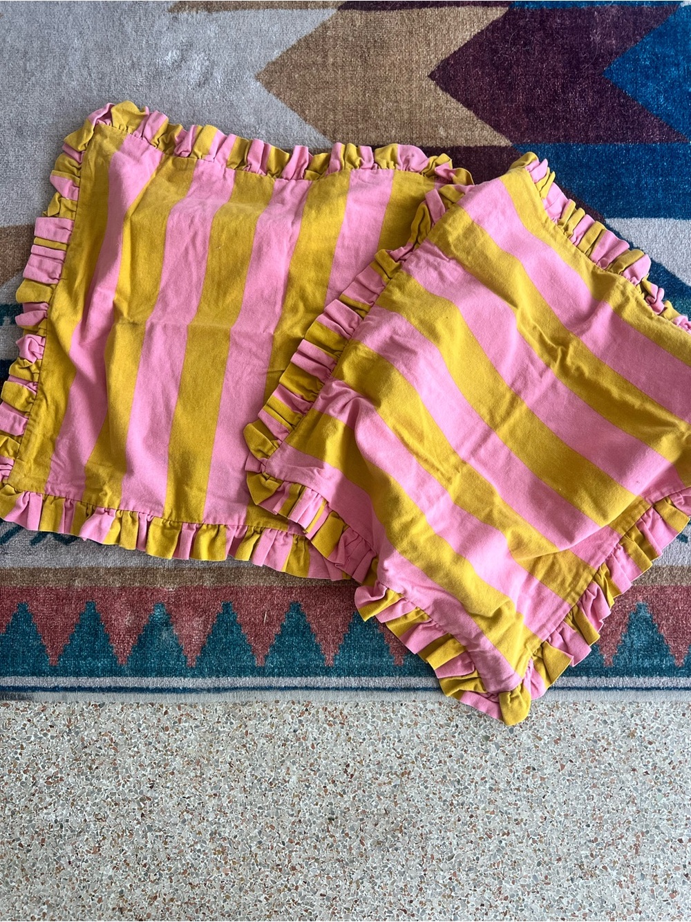 H&M Pink and Yellow Striped Ruffle Pillow Covers (Pair)